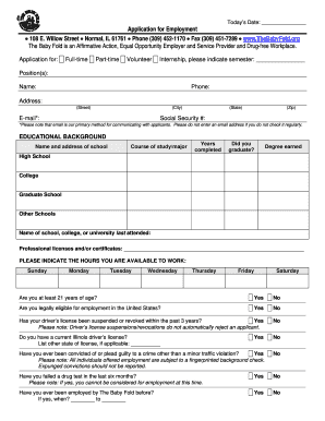 Application for Employment 108 E Willow Street the Baby Fold  Form