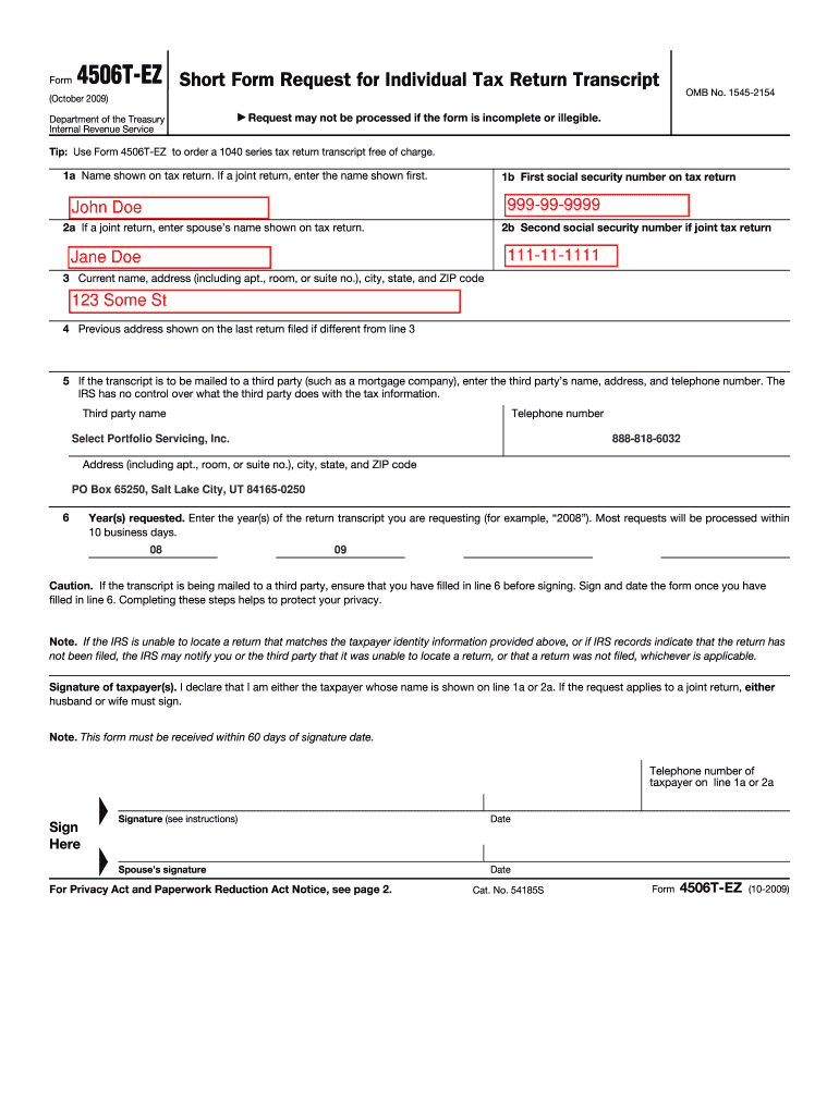 Form 4506T EZ October