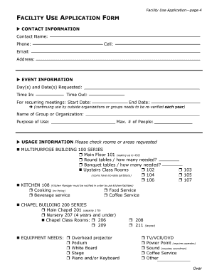 Sample Church Facility Use Form