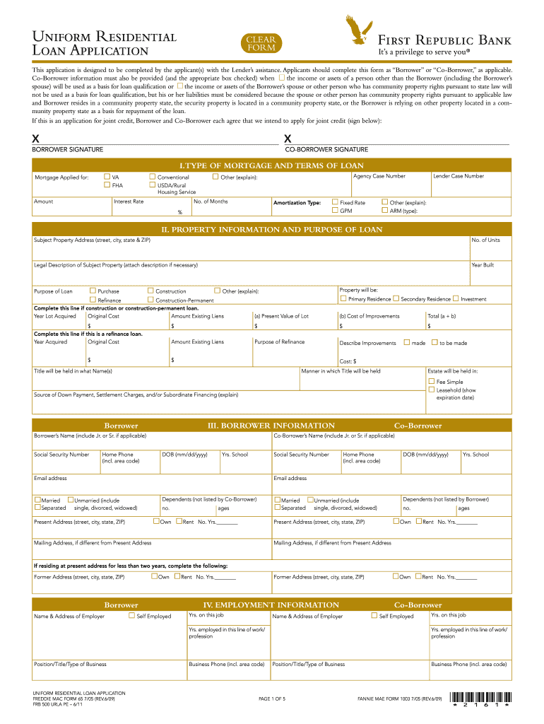  Fillable Uniform Residential Loan Application 2011-2024