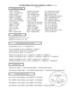 Water Math Cheat Sheet  Form