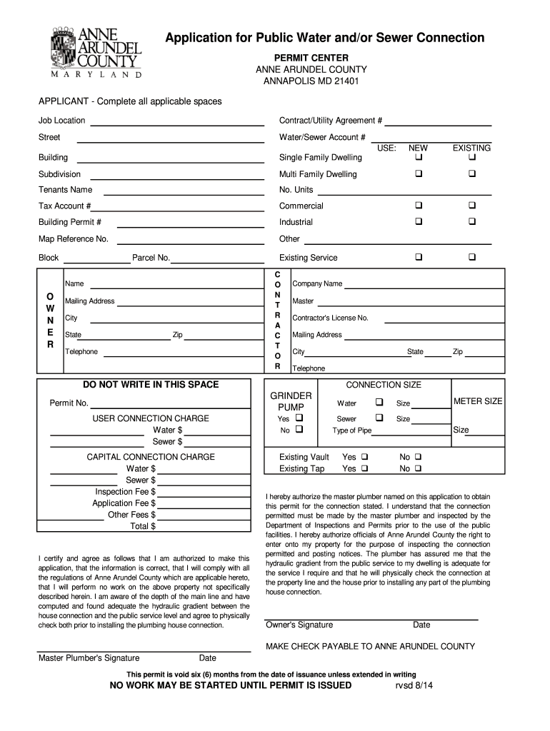  Public Water Andor Sewer Connection Permit Application Aacounty 2014-2024