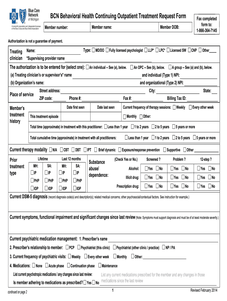 BCN Behavioral Health Continuing OTR Form  E Referral