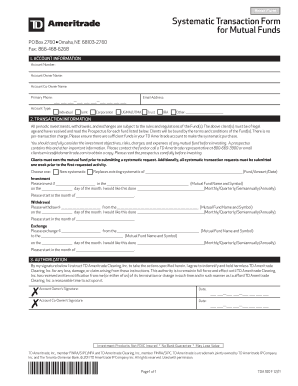 Systematic Transaction for Mutual Funds Td Ameritrade Form