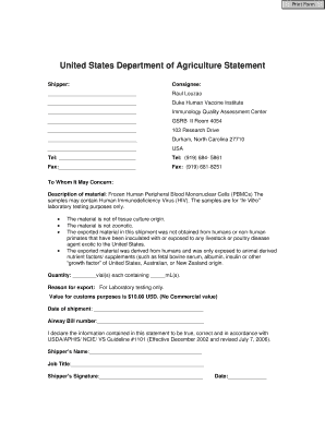 Usda Statement Template  Form