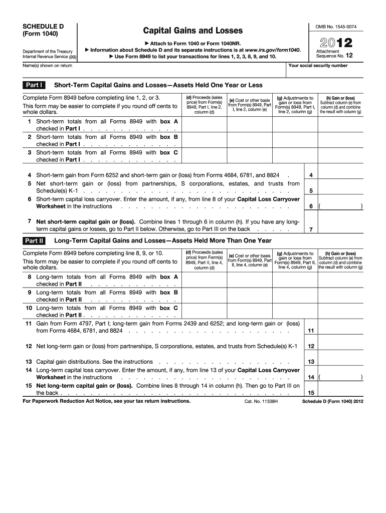  Schedule D Form 2012