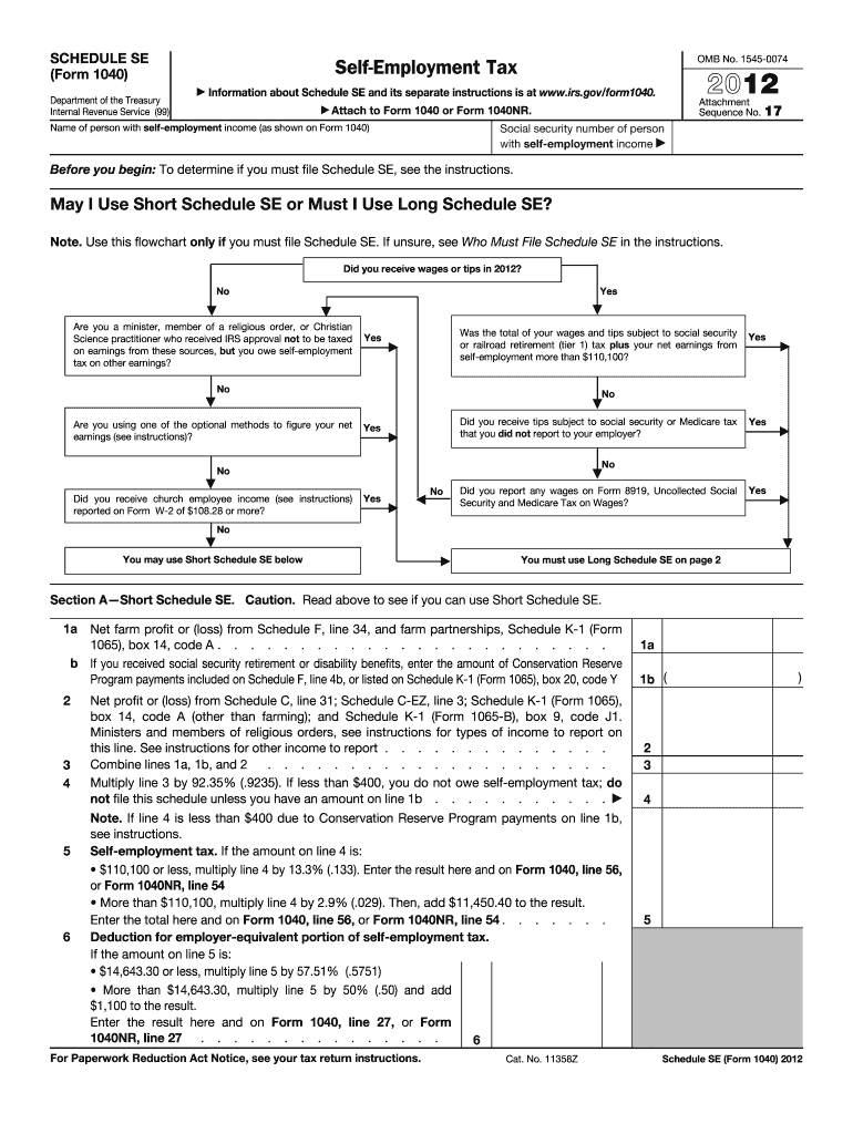  Schedule Se Form 2012
