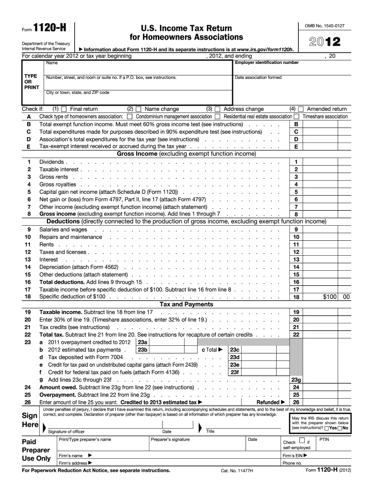  1120 H Form 2012