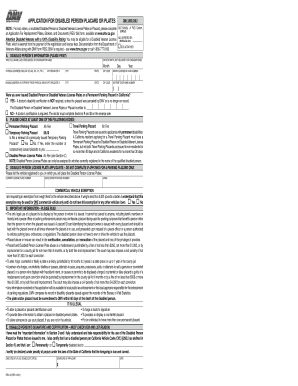 STATE of CALIFORNIA DEPARTMENT of MOTOR VEHICLES APPLICATION for DISABLED PERSON PLACARD or PLATES NOTE for Lost, Stolen, or Mut  Form