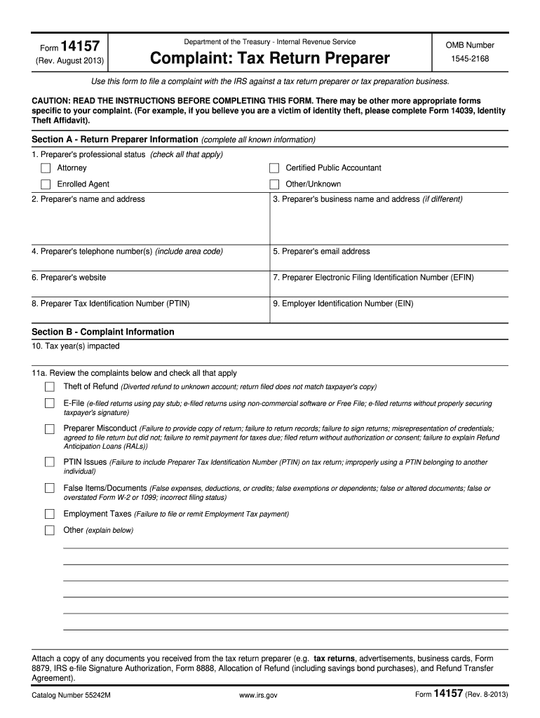 Get and Sign Make a Complaint About a Tax Return PreparerInternal Revenue 2013 Form