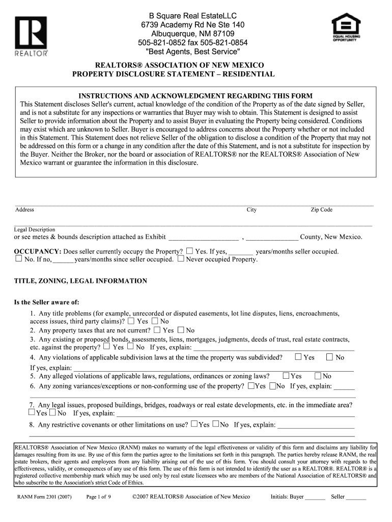 New Mexico Seller's Property Disclosure  Form