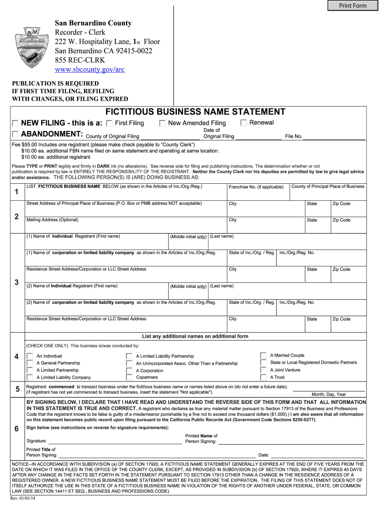  San Bernardino County Fictitious Business Name Search  Form 2014