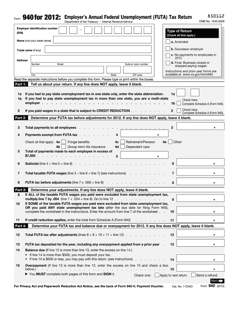  Irs Form 940 2012