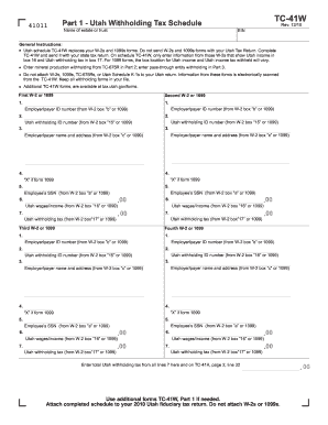 TC 41W, Withholding Schedule Utah State Tax Commission Form