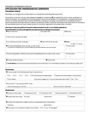 Application Form of Duluth University 2011-2024
