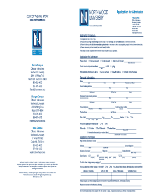 Northwood University Print Application Form