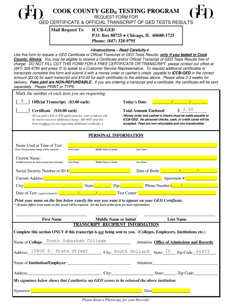 Illinois Ged Transcript - Fill Out and Sign Printable PDF Template With Ged Certificate Template