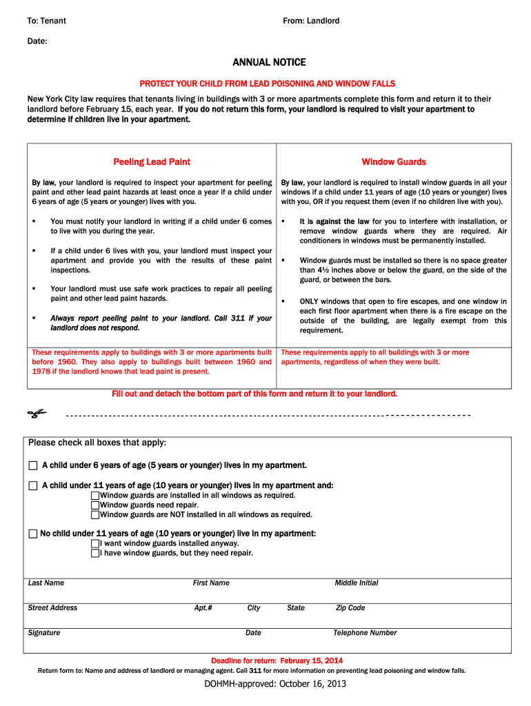  Annual Notice Protect Your Child from Lead Poisoning and Window Falls  Form 2013