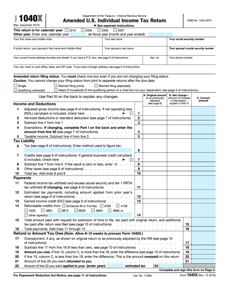  1040x Form 2010