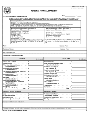 Sba Personal Financial Statement Form 5 12