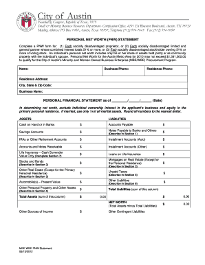 City of Austin Personal Net Worth Statement Form