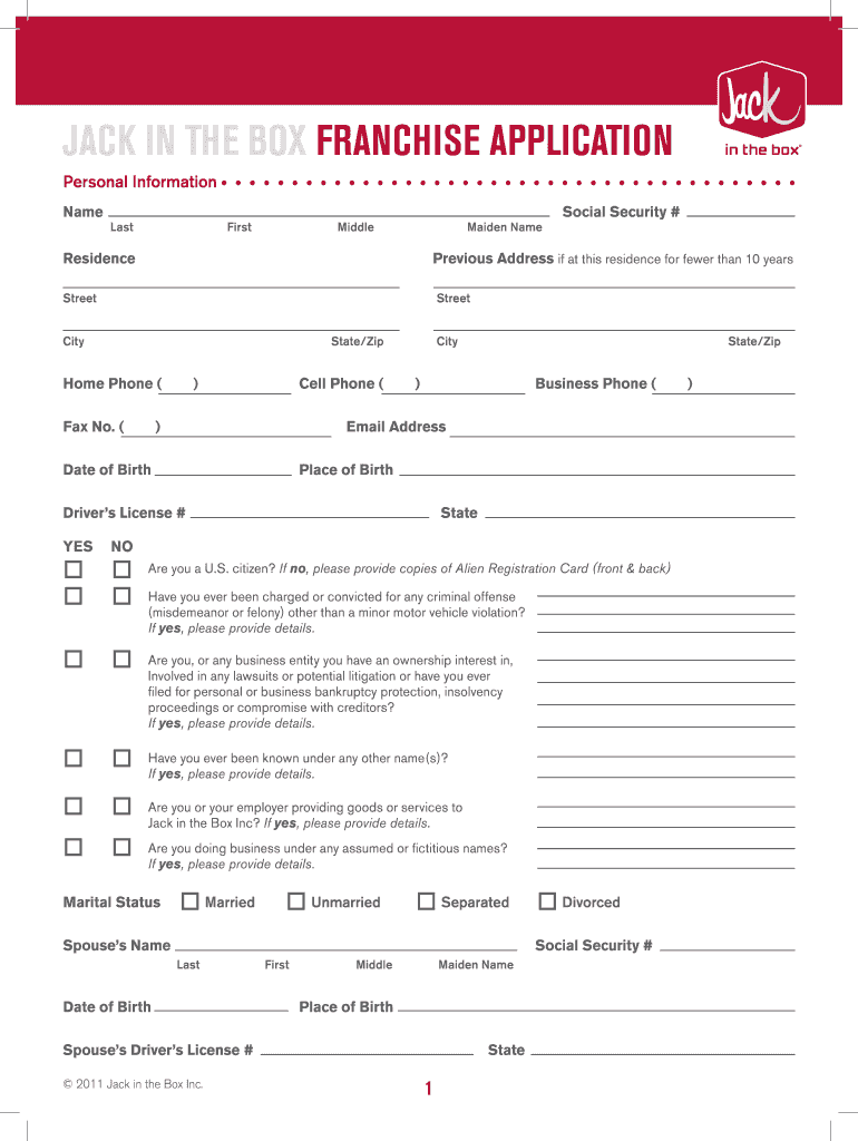 Jack in the Box Application PDF  Form