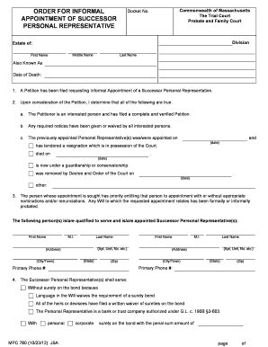 MPC 760 Order for Informal Appointment of Successor Mass Gov Mass