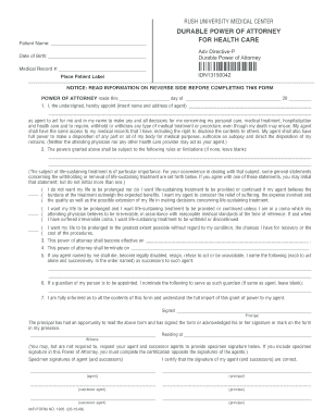  Durable Power of Attorney for Health Care Rush University Medical Rush 2009-2024