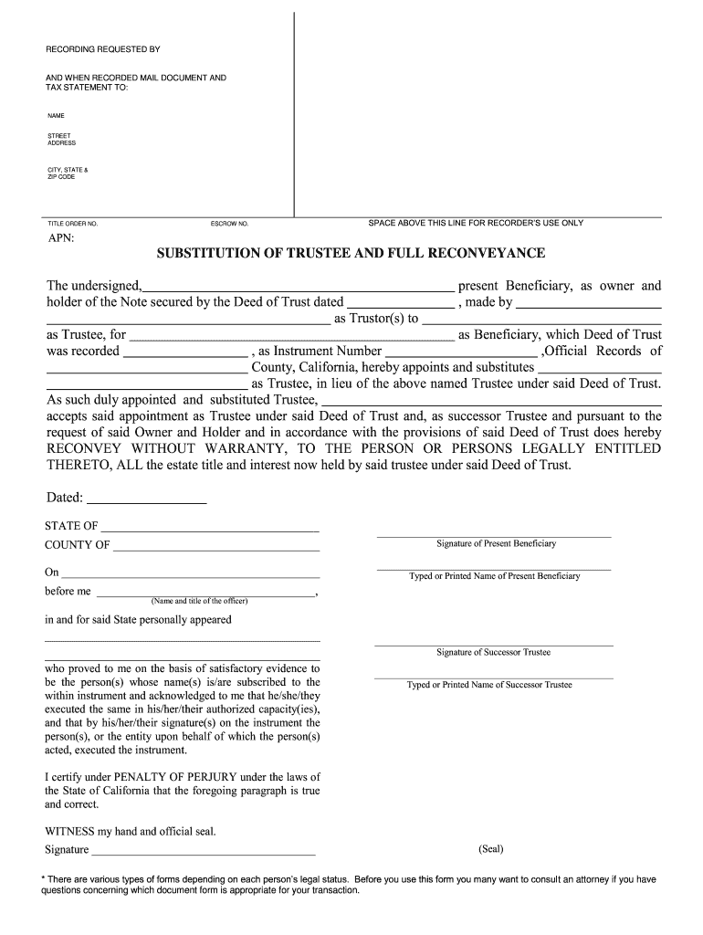 Substitution of Trustee and Full Reconveyance Form