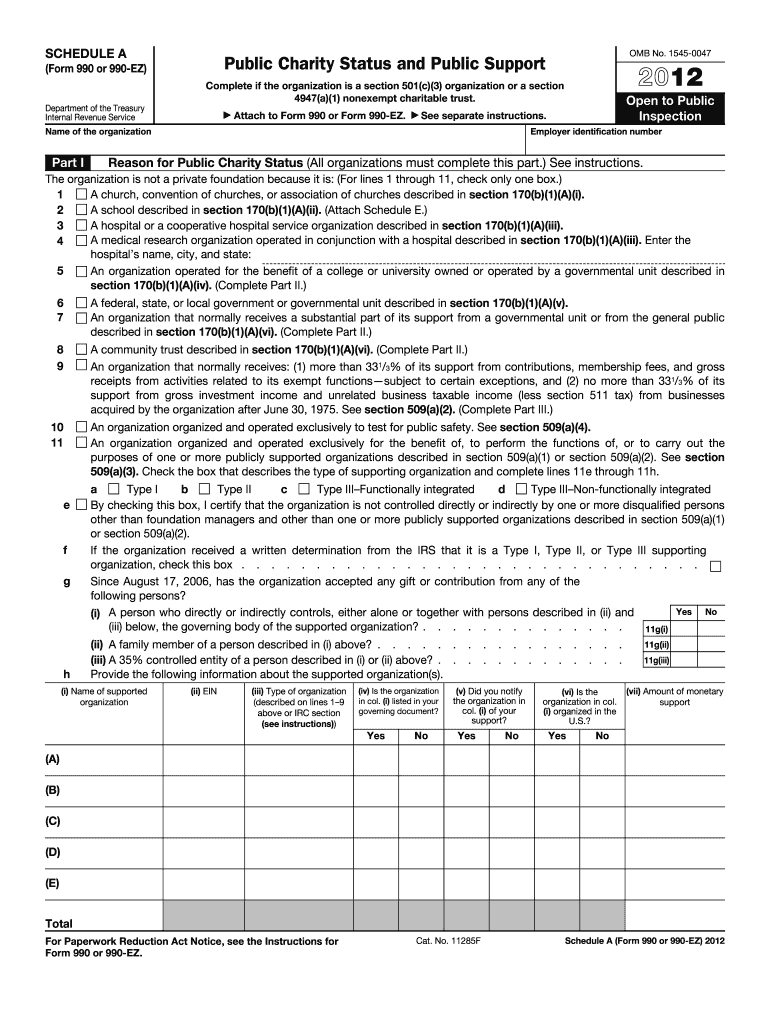  Schedule a Form 2012