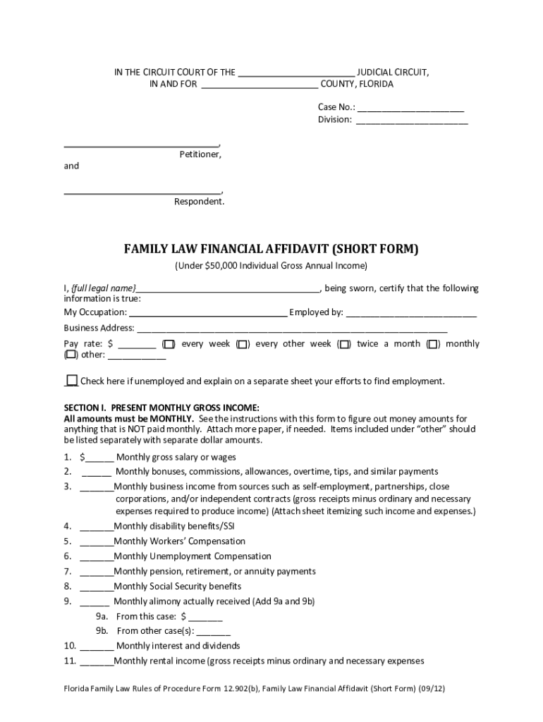 Get and Sign Florida Family Law Forms Financial Affidavit 2015-2022