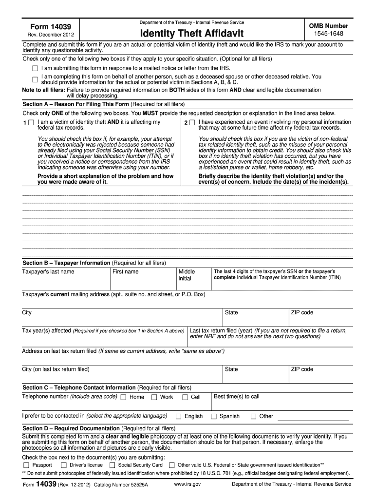  14039 Form 2012