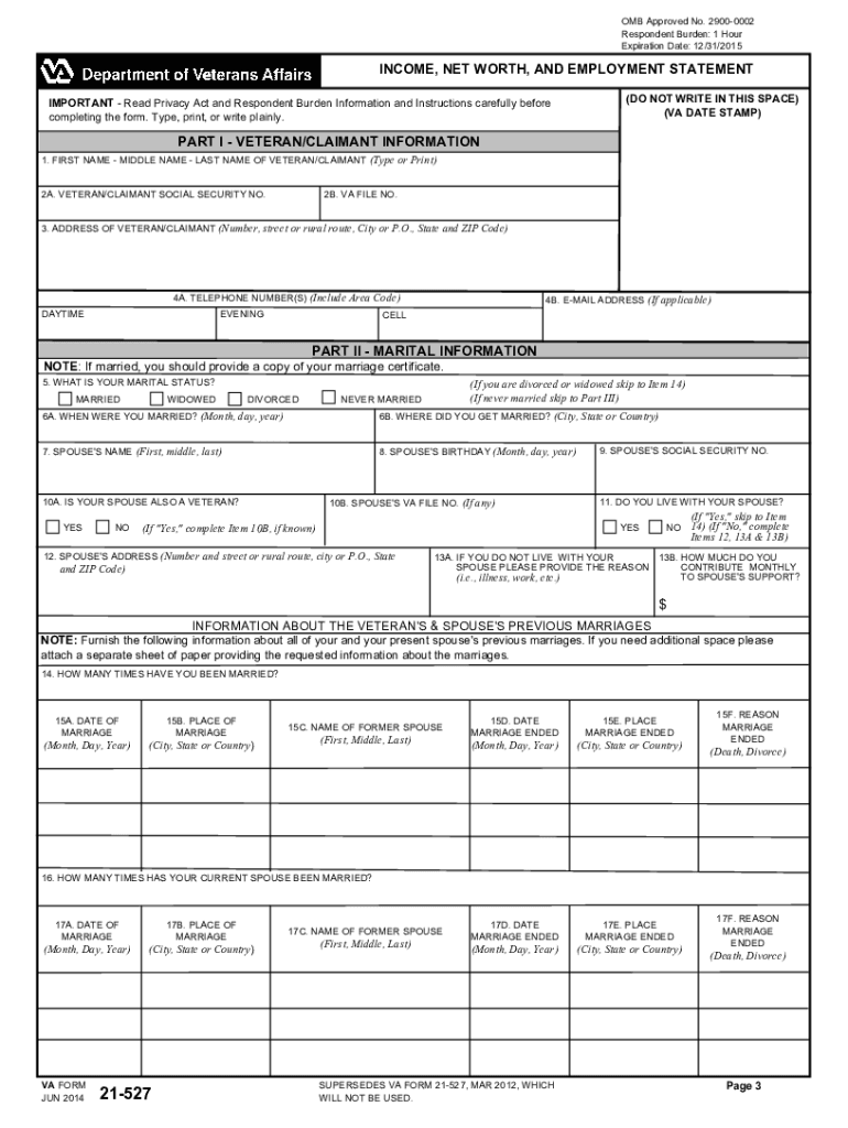  Va Form 21 527ez 2012-2024