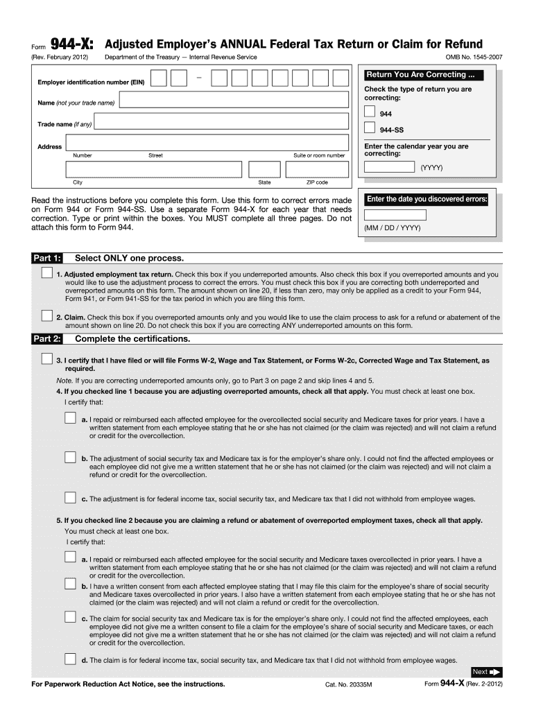  Form 944x for 2012