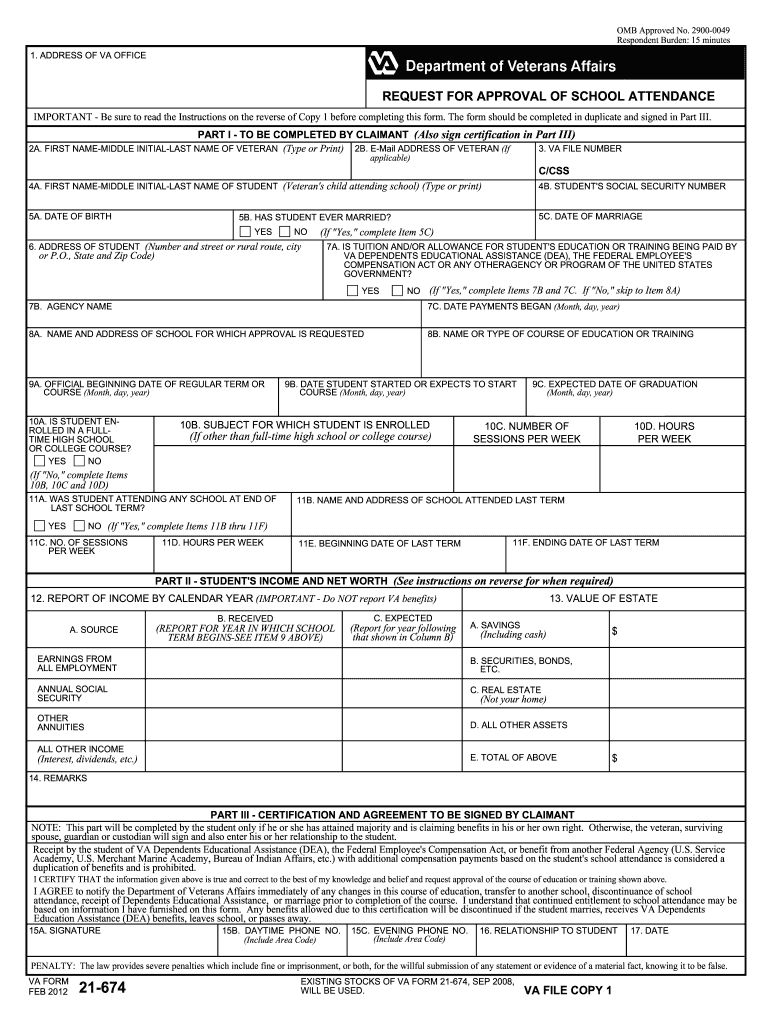  Va Form 21 674 2018-2024