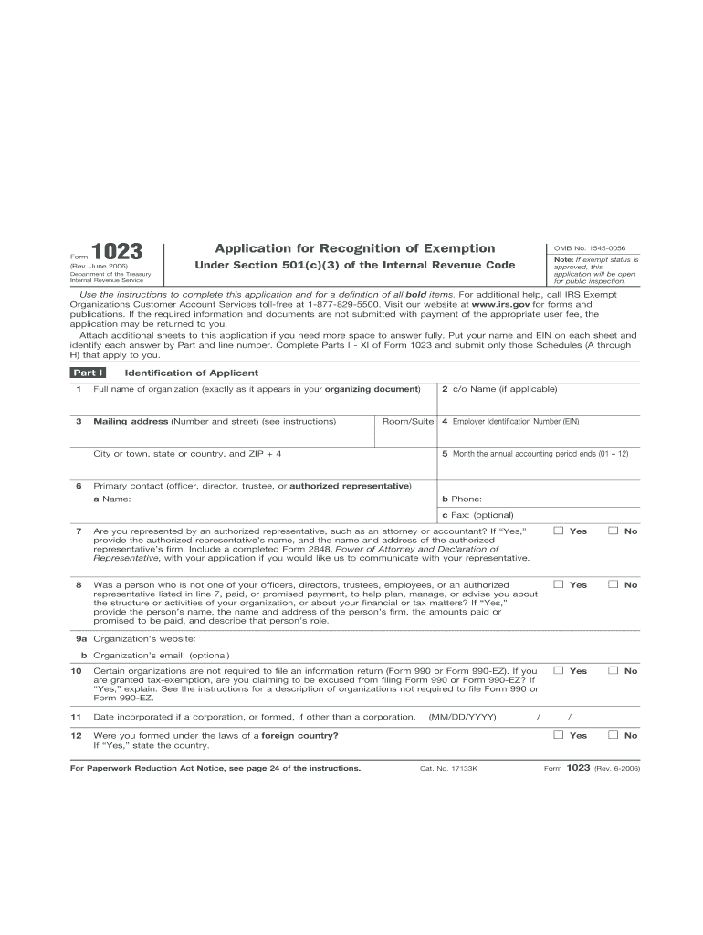  1023 Form 2006