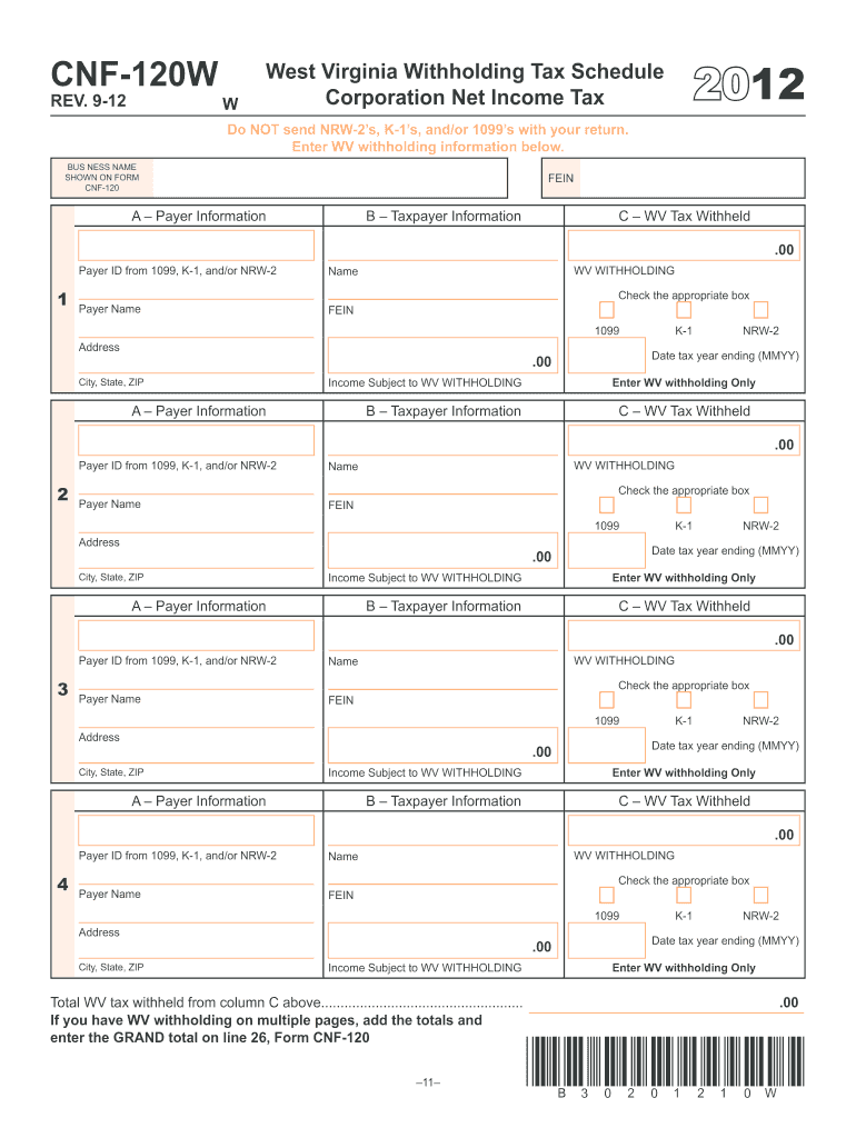  West Virginia Form Cnf 120 W 2012