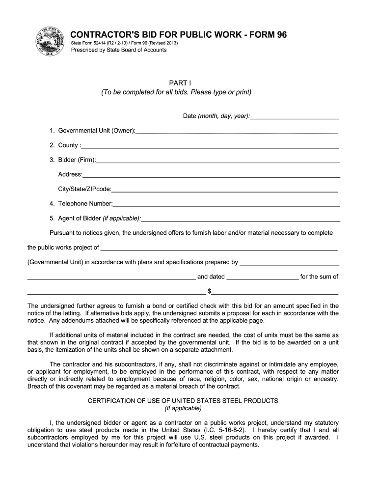  Indiana Form 96 2013-2023