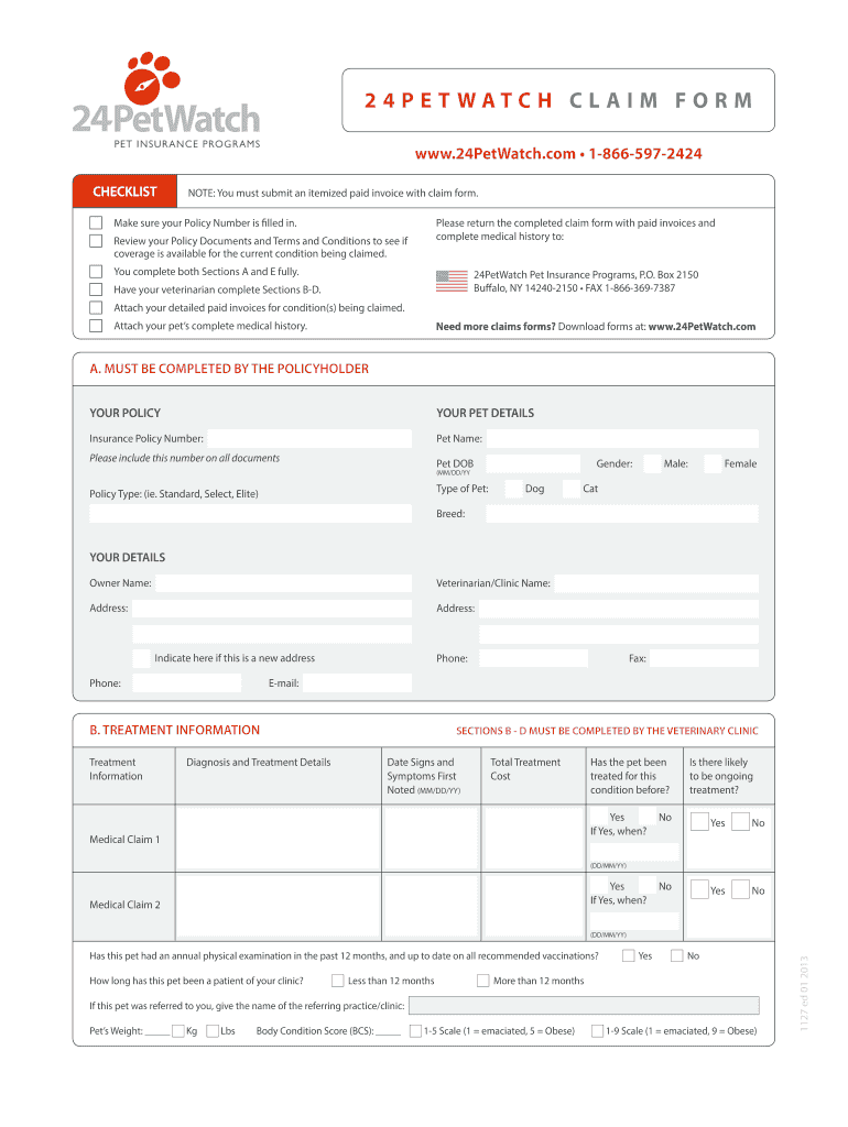  24petwatch Claim Form 2013-2024