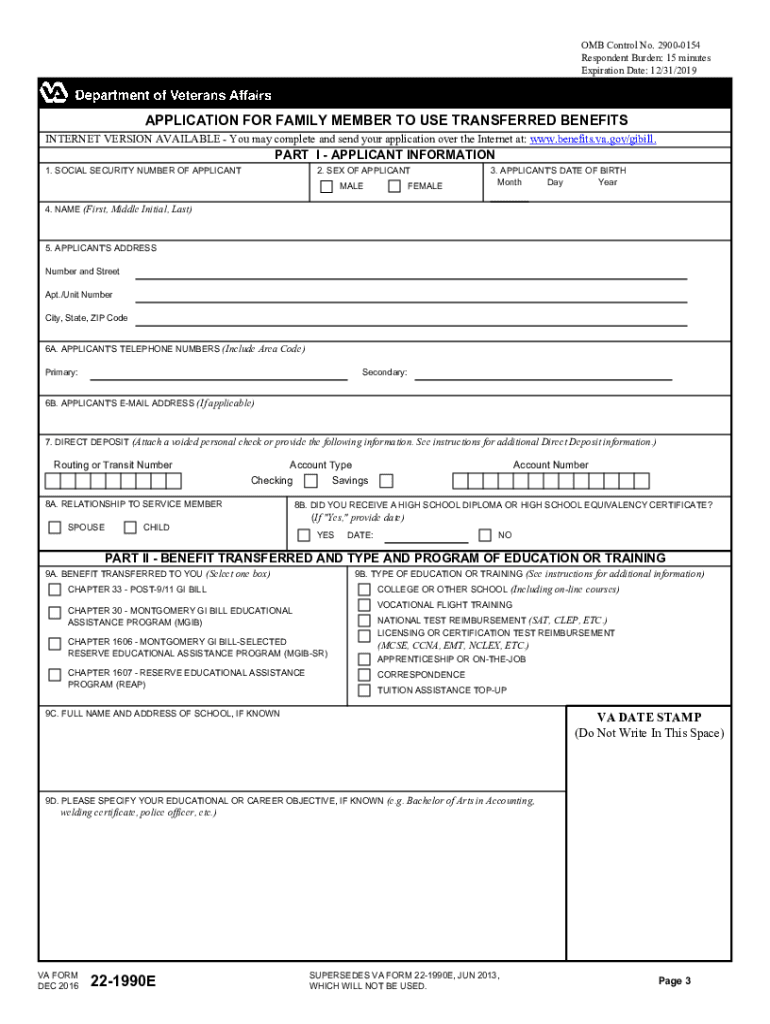  Va Form 22 1990e 2012