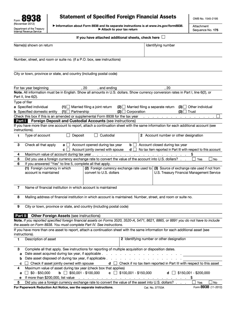 Get and Sign 8938 Form 2012-2022
