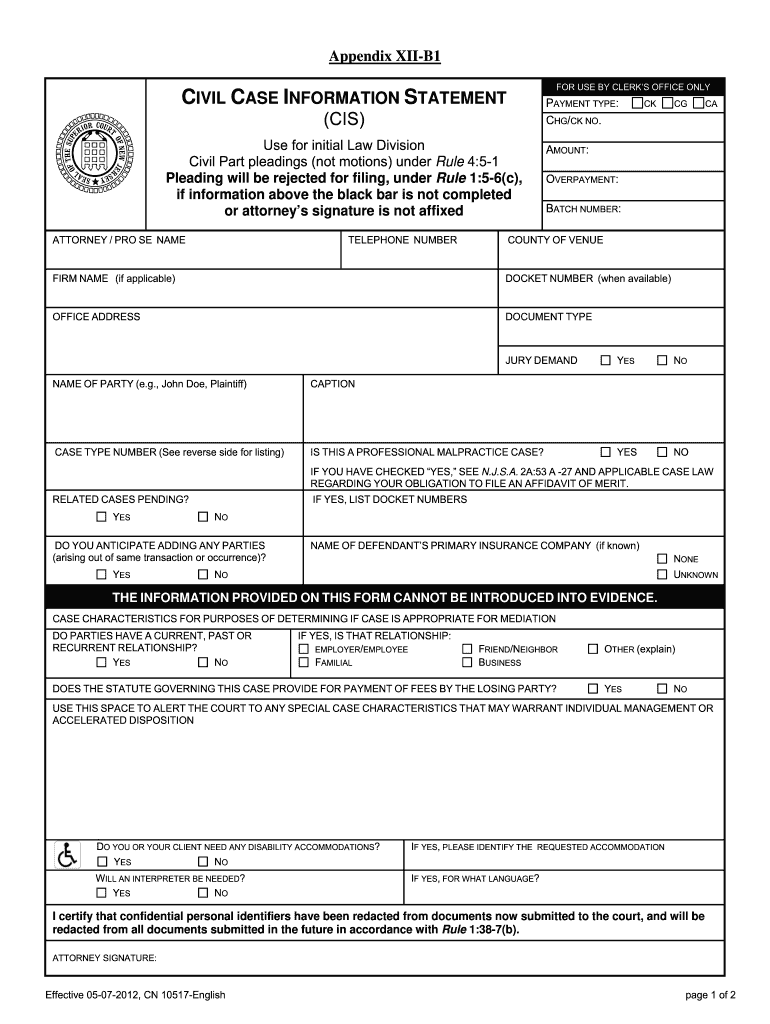  Information Statement Civil Form 2012-2024