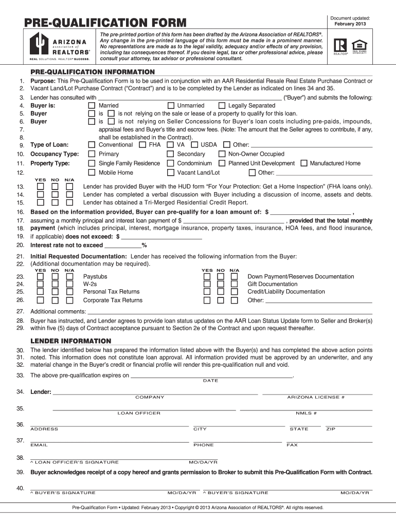 Arizona Prequalification Form
