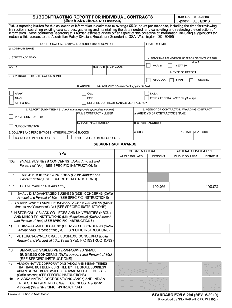 Get and Sign Sf 294 2010-2022 Form