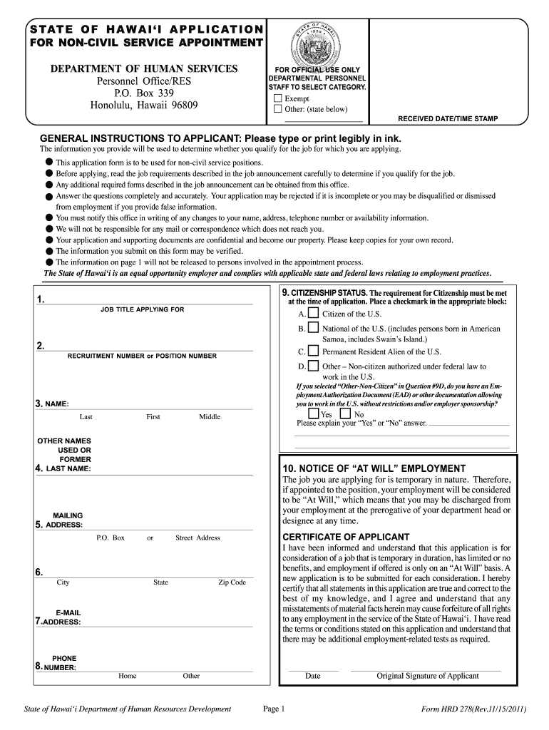  Hawaii 278 Form 2013