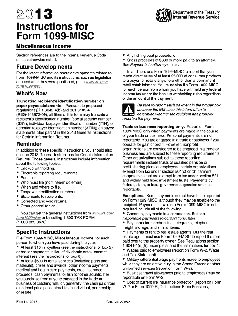  1099 Misc Instructions Form 2013