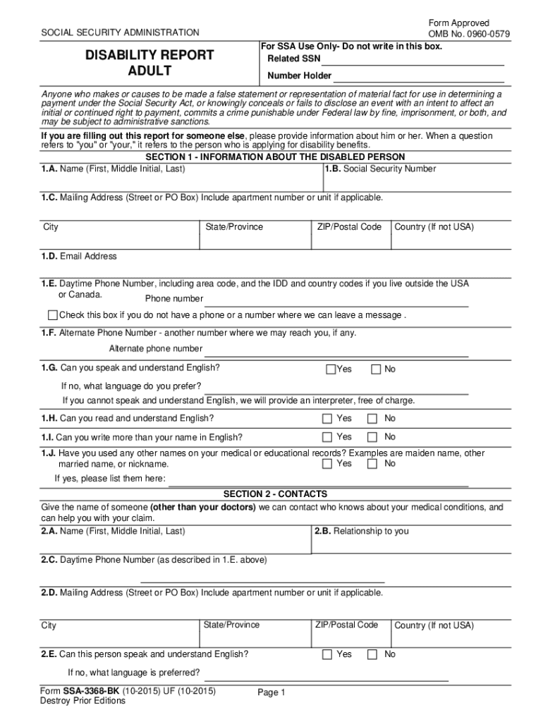 Get and Sign Ssa 3368  Form 2012