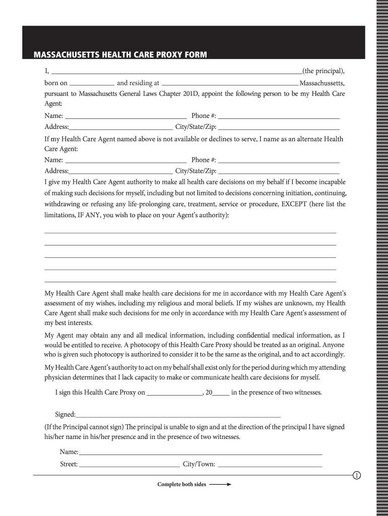  Health Care Proxy Form Massachusetts 2003-2024