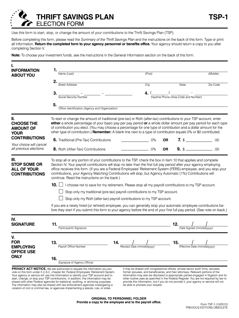  Form TSP 1, Election Form 2012