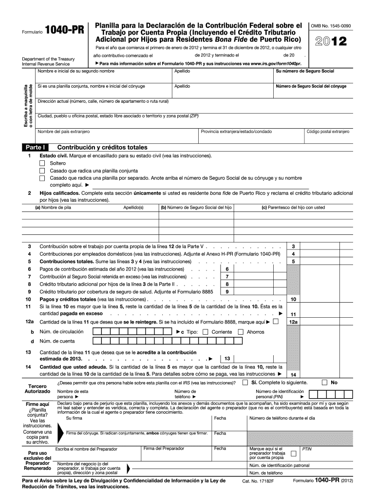  Form 1040 Pr 2012